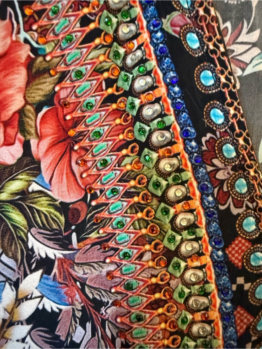 Sakkas OS Viscose Silk Boho Caftan Maxi Dress Floral Embellished Tall - Picture 4 of 5